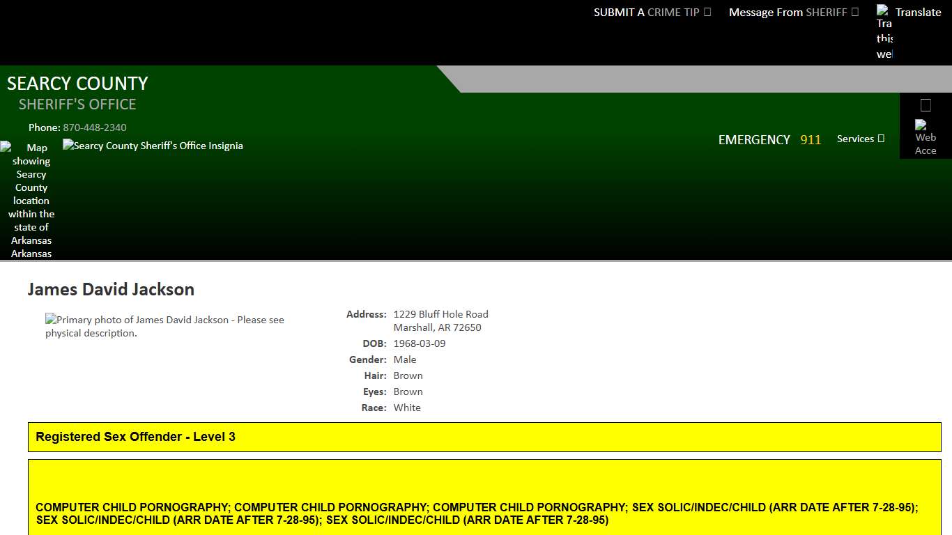 View Offender - James David Jackson - Searcy County AR Sheriff