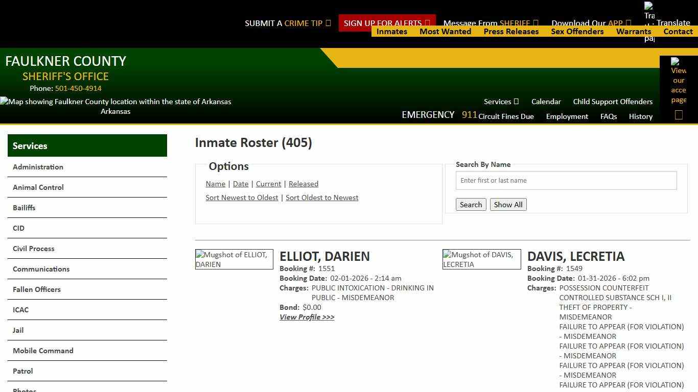 Inmate Roster - Page 0 Current Inmates Booking Date Descending - Faulkner County Sheriff's Office