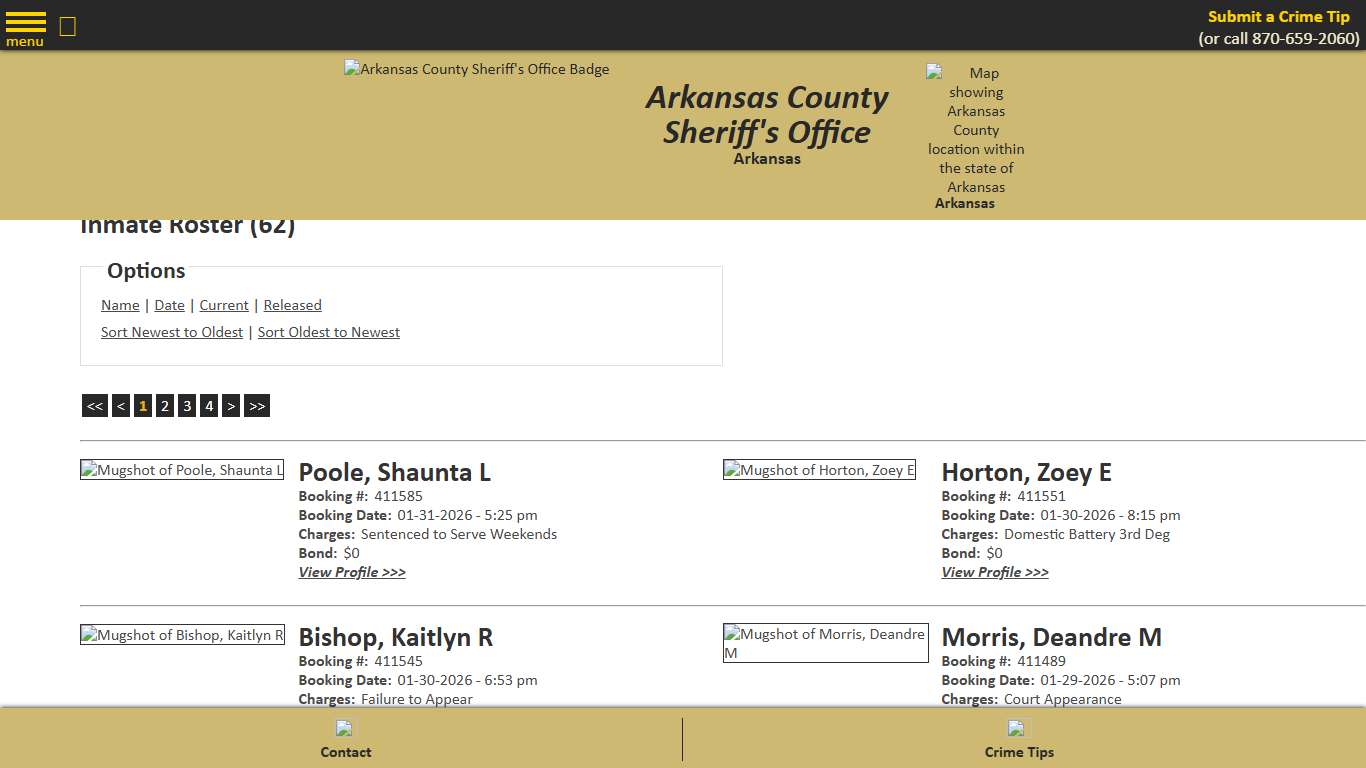 Inmate Roster - Current Inmates Booking Date Descending - Arkansas County Sheriff's Office, Arkansas